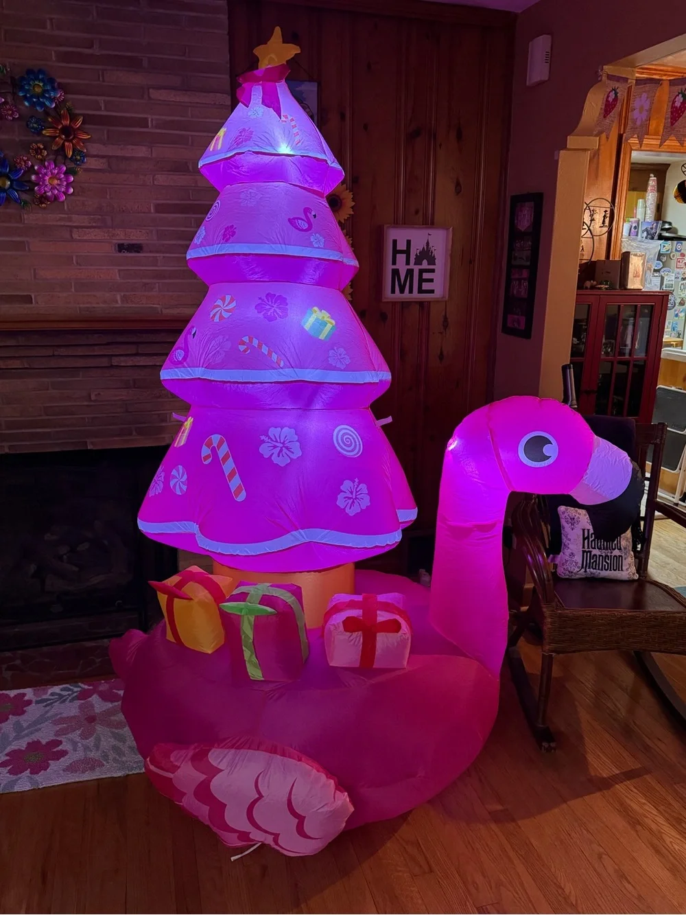 7Ft Tall Inflatable Pink Flamingo with Pink Christmas Tree New In Box